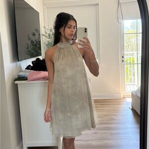 Alice + Olivia Halter Neck Mini Dress in Cream